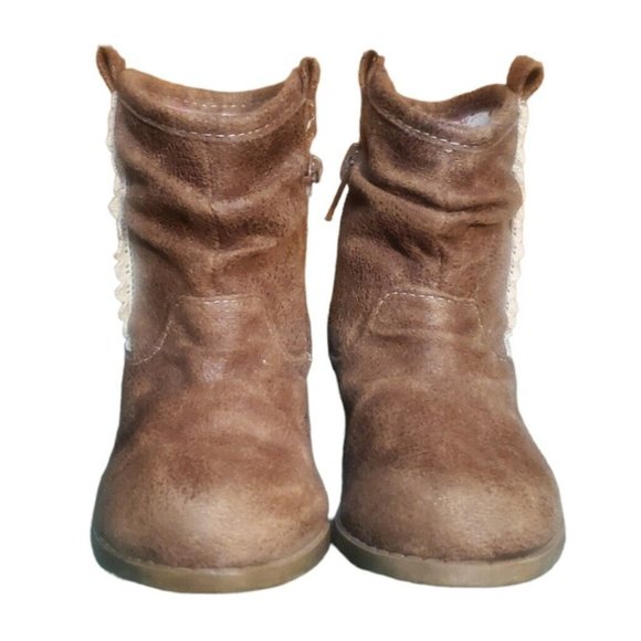 GIRLs Size 6 Med JUMPING BEANS Tan FAUX Leather COWGIRL Boots EUC - Picture 4 of 9